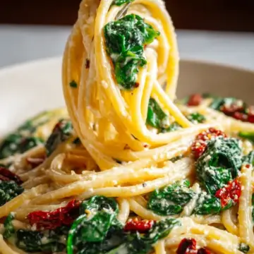 Spaghetti Spinach with Sun-Dried Tomato Cream Sauce Recipe