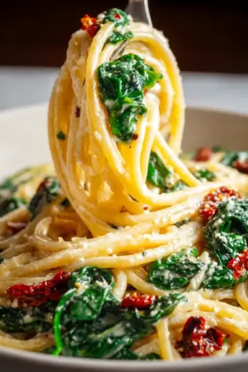 Spaghetti Spinach with Sun-Dried Tomato Cream Sauce Recipe